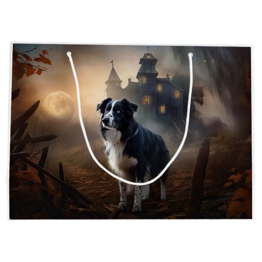 Border Collie Halloween Beängstigend Große Geschenktüte (Rückseite)