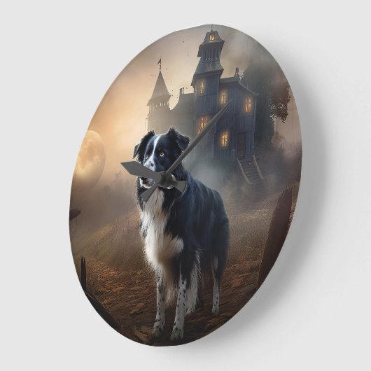 Border Collie Halloween Beängstigend Große Wanduhr (Winkel)