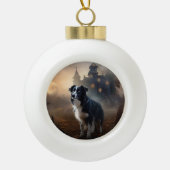 Border Collie Halloween Beängstigend Keramik Kugel-Ornament (Vorderseite)