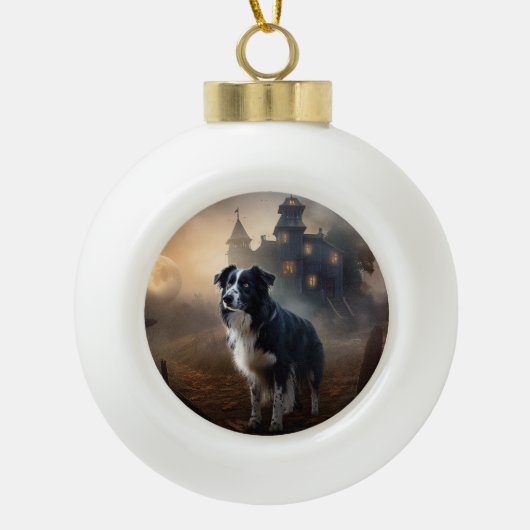 Border Collie Halloween Beängstigend Keramik Kugel-Ornament (Vorderseite)