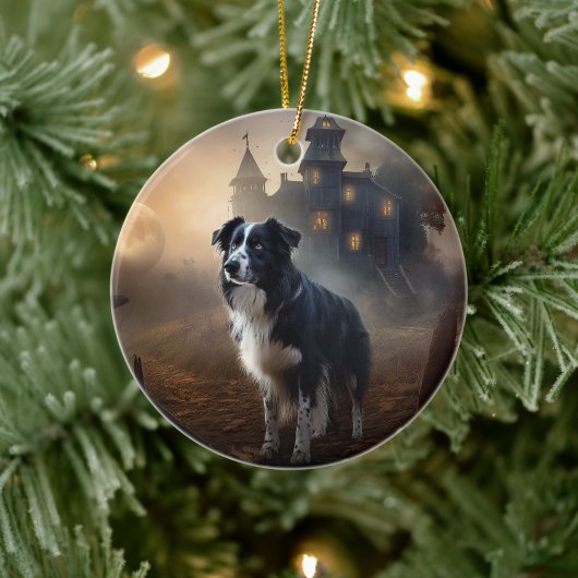Border Collie Halloween Beängstigend Keramik Ornament (Baum)