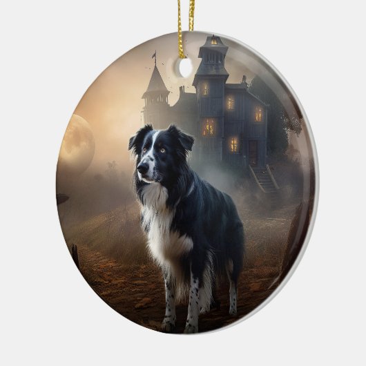 Border Collie Halloween Beängstigend Keramik Ornament (Links)