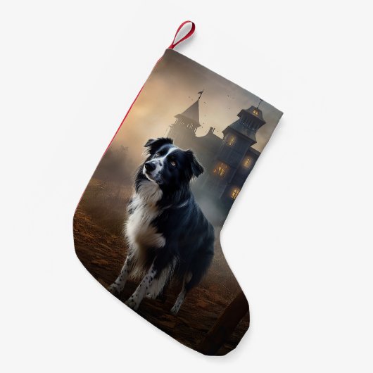Border Collie Halloween Beängstigend Kleiner Weihnachtsstrumpf (Vorderansicht (hängend))