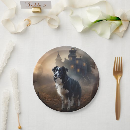 Border Collie Halloween Beängstigend Pappteller (Hochzeit)