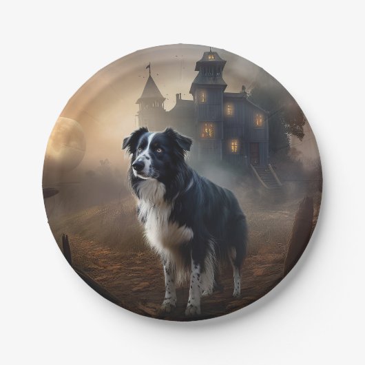 Border Collie Halloween Beängstigend Pappteller (Vorderseite)
