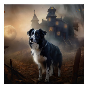 Border Collie Halloween Beängstigend Poster