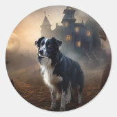 Border Collie Halloween Beängstigend Runder Aufkleber (Vorderseite)