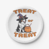 Border Collie Halloween Dog Kostüm "Leckerei oder  Pappteller (Vorderseite)