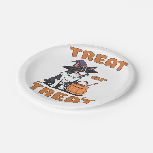 Border Collie Halloween Dog Kostüm "Leckerei oder  Pappteller (Schrägansicht)