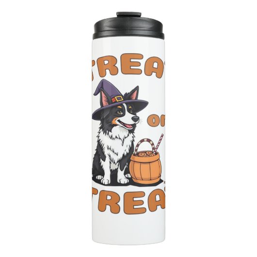 Border Collie Halloween Dog Kostüm "Leckerei oder Thermosbecher (Vorderseite)