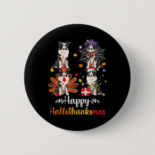 Border Collie Halloween Frohe Weihnachts Happy Hal Button