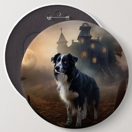 Border Collie Halloween Gruselig Button (Vorne & Hinten)