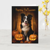 Border Collie Halloween Karte (Gelbe Blume)