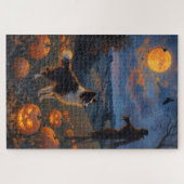 Border Collie Halloween-Kürbisfeld Kunst Puzzle (Horizontal)