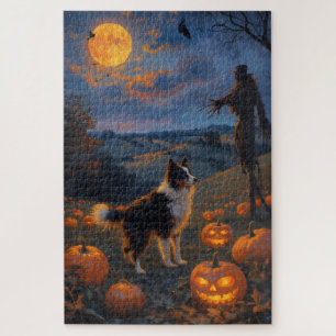 Border Collie Halloween-Kürbisfeld Kunst Puzzle