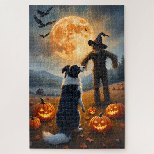 Border Collie Halloween-Kürbisfeld Kunst Puzzle (Vertikal)