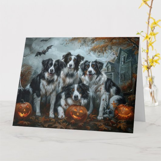 Border Collie Halloween Night Doggy Delight Karte (Gelbe Blume)