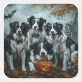 Border Collie Halloween Night Doggy Delight Quadratischer Aufkleber (Vorderseite)