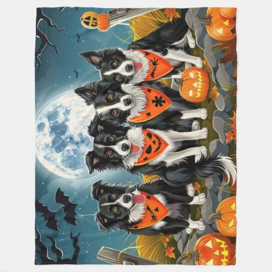 Border Collie Halloween Spooky Fleecedecke (Vorderseite)