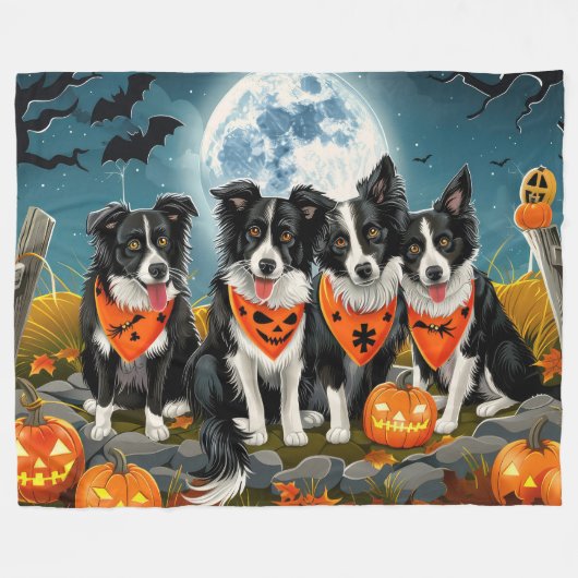 Border Collie Halloween Spooky Fleecedecke (Vorderseite (Horizontal))