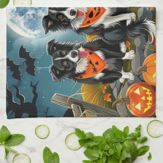 Border Collie Halloween Spooky Geschirrtuch (Gefaltet)