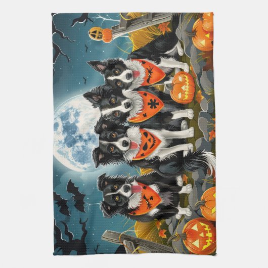 Border Collie Halloween Spooky Geschirrtuch (Vertikal)