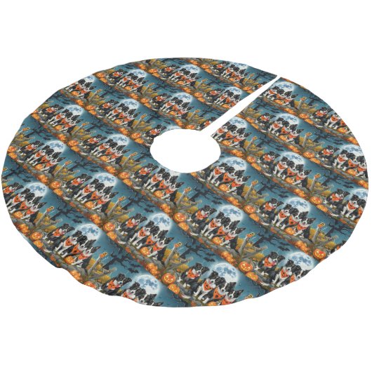 Border Collie Halloween Spooky Polyester Weihnachtsbaumdecke (Schrägansicht)