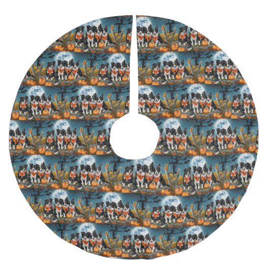 Border Collie Halloween Spooky Polyester Weihnachtsbaumdecke (Vorderseite)
