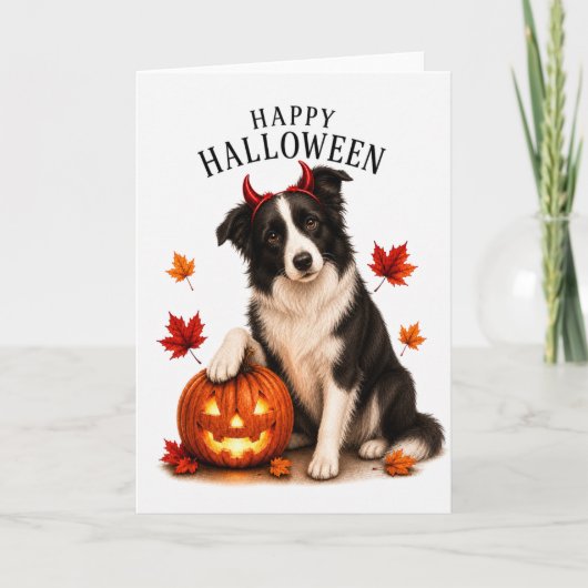 Border Collie Halloween Teufelshund Karte (Vorderseite)