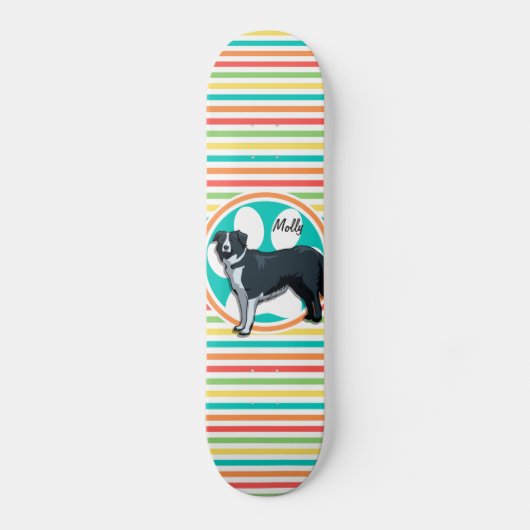 Border Collie; helle Regenbogenstreifen Skateboard (Vorderseite)
