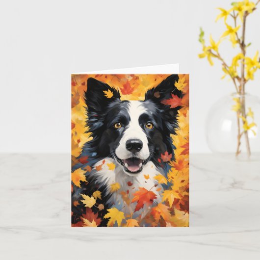 Border Collie Herbst Erntedank Karte (Gelbe Blume)