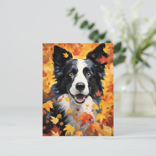 Border Collie Herbst Erntedank Postkarte (Stehend Vorderseite)