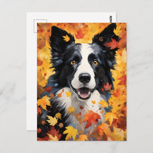 Border Collie Herbst Erntedank Postkarte (Vorne/Hinten)