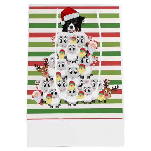 Border Collie Herding Christmas Tree Mittlere Geschenktüte (Rückseite)