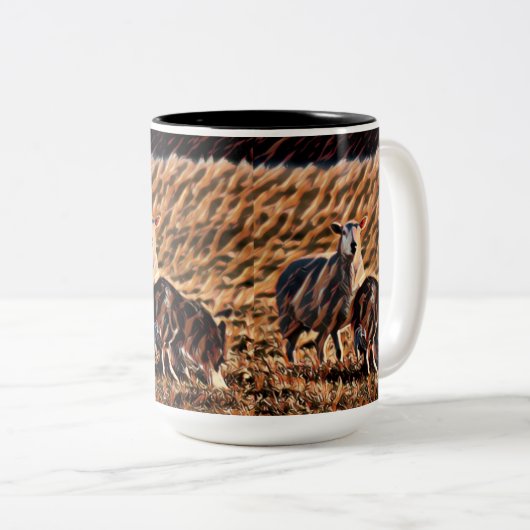 Border Collie Herding Sheep "Holding a Single" Zweifarbige Tasse (VorderseiteRechts)