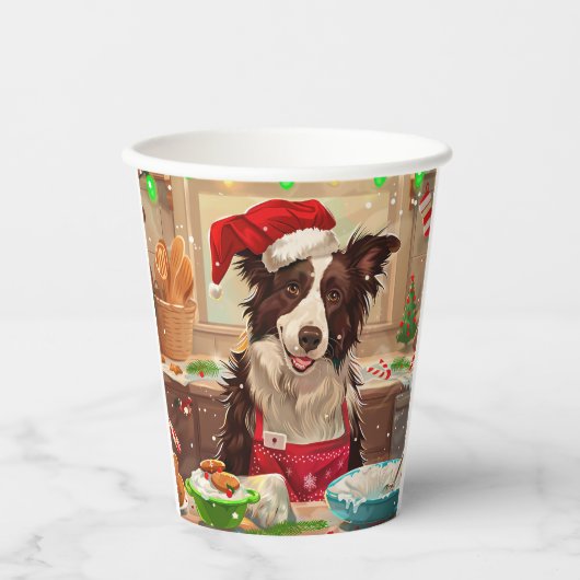 Border Collie Holiday Baking: Feierliche Weihnacht Pappbecher (Vorderseite)
