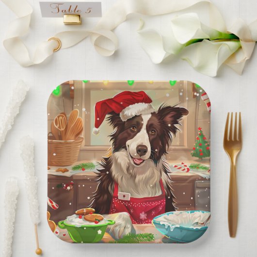 Border Collie Holiday Baking: Feierliche Weihnacht Pappteller (Hochzeit)