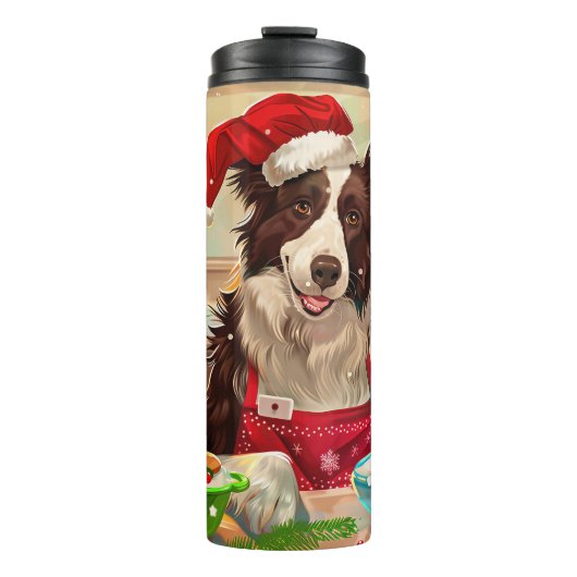 Border Collie Holiday Baking: Feierliche Weihnacht Thermosbecher (Vorderseite)