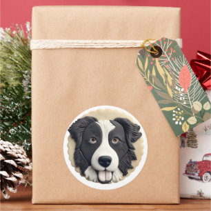 Border Collie Hund 3D Inspiriert  Runder Aufkleber