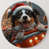Border Collie Hund Achterbahn Weihnachten Button (Vorderseite)
