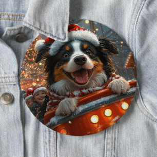 Border Collie Hund Achterbahn Weihnachten Button