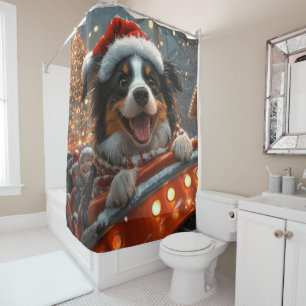 Border Collie Hund Achterbahn Weihnachten Duschvorhang