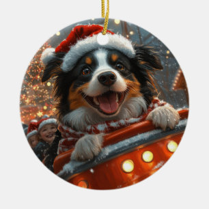 Border Collie Hund Achterbahn Weihnachten Keramik Ornament