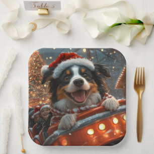 Border Collie Hund Achterbahn Weihnachten Pappteller