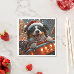 Border Collie Hund Achterbahn Weihnachten Serviette
