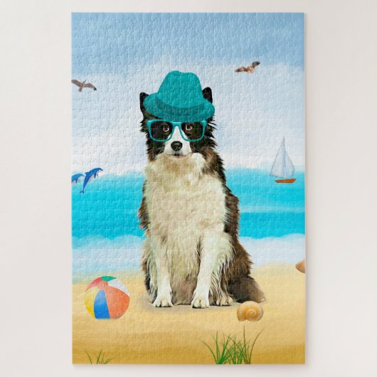 Border Collie Hund am Strand Puzzle (Vertikal)
