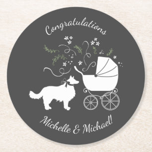 Border Collie Hund Baby Shower Welpe Grau Runder Pappuntersetzer