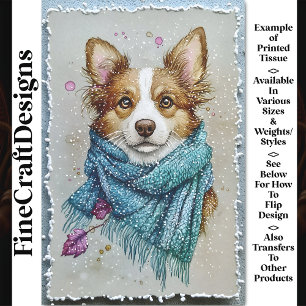 Border Collie Hund, Blaues Halstuch, Schnee BZ3 Dé Seidenpapier