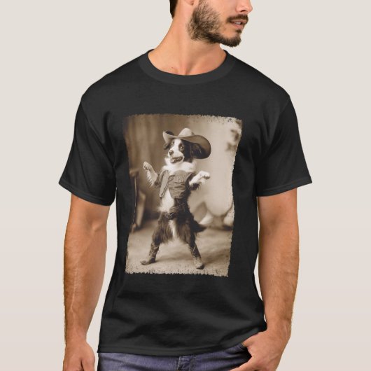 Border Collie Hund Cowboy T-Shirt (Vorderseite)