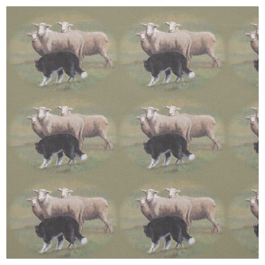 Border-Collie-Hund, der Schaf-Gewebe in Herden Stoff (Muster)